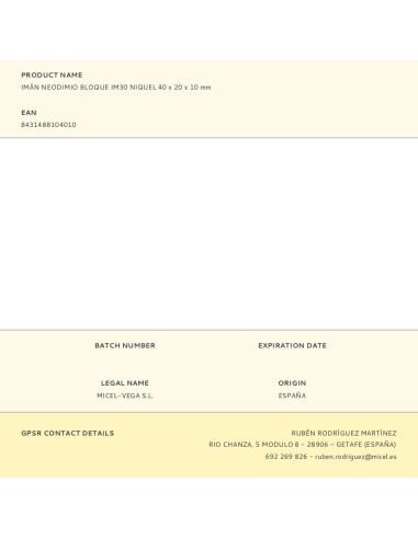 Imán neodimio bloque im30 niquel 40 x 20 x 10 mm