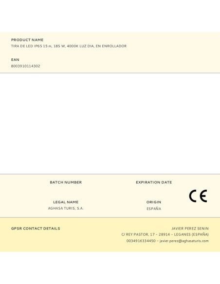 Tira de led ip65 15 m, 185 w, 4000 k luz día, en enrollador