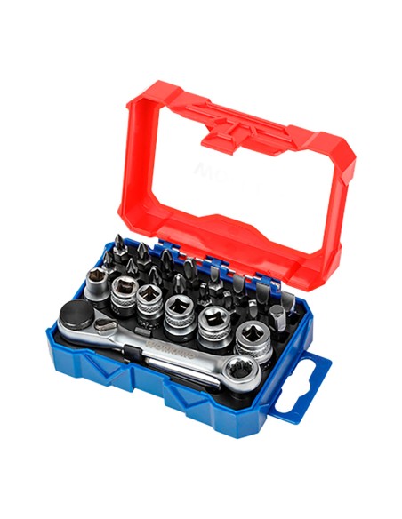 Mini carraca 1/4", juego 32 puntas