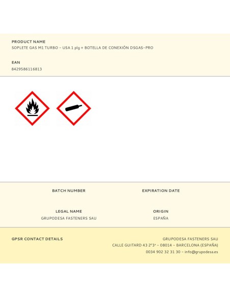 Soplete gas m1 turbo - usa 1 plg + botella de conexión dsgas-pro