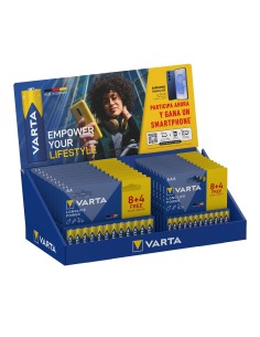 Expositor carton sobremesa varta longlife power, 21 blisters 8+4, 12 aaa + 9 aa