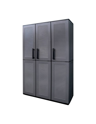 Armario alto con estantes y portaescobas línea easy de polipropileno gris oscuro 102 x 370 x 163 cm