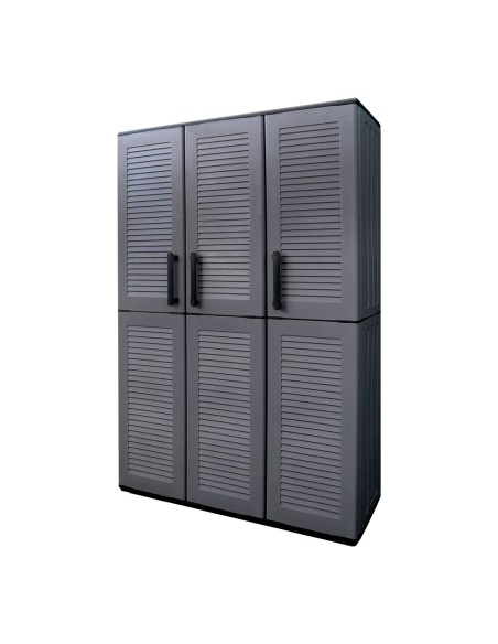 Armario alto con estantes y portaescobas línea easy de polipropileno gris oscuro 102 x 370 x 163 cm