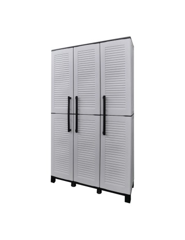 Armario alto con estantes y portaescobas línea family de polipropileno gris claro, 102 x 37 x 169 cm