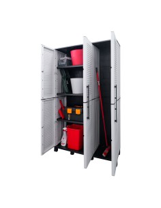 Armario alto con estantes y portaescobas línea family de polipropileno gris claro, 102 x 37 x 169 cm 2