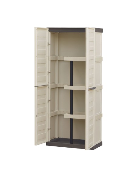 Armario alto con estantes y portaescobas línea spazio de polipropileno beige y marrón, 70 x 39 x 165 cm