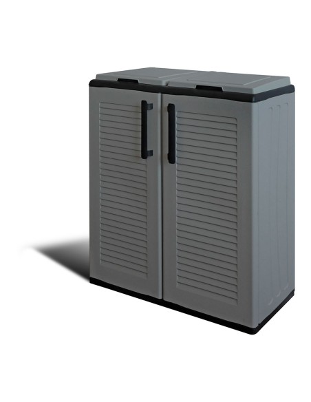 Armario bajo línea eco easy con reciclaje selectivo de 2 tapas, polipropileno, gris oscuro, 68 x 37 x 84 cm