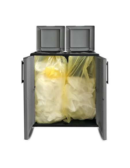 Armario bajo línea eco easy con reciclaje selectivo de 2 tapas, polipropileno, gris oscuro, 68 x 37 x 84 cm