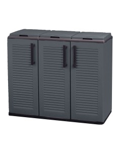 Armario bajo línea eco easy con reciclaje selectivo de 3 tapas, polipropileno, gris oscuro, 102 x 37 x 84 cm