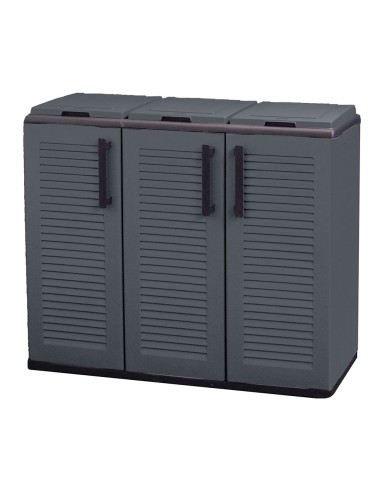 Armario bajo línea eco easy con reciclaje selectivo de 3 tapas, polipropileno, gris oscuro, 102 x 37 x 84 cm