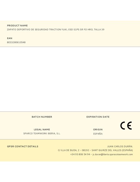 Zapato deportivo de seguridad traction yuki, esd s1ps sr fo hro, talla 39