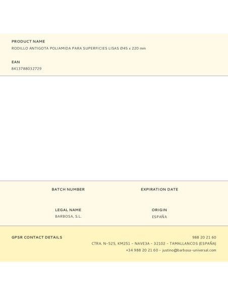 Rodillo poliamida antigoteo para superficies lisas ø45 x 220 mm