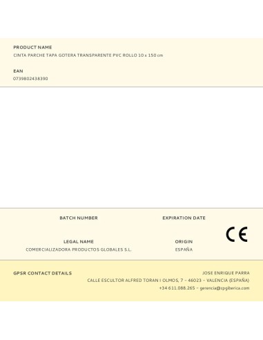 Cinta parche tapa gotera transparente pvc rollo...