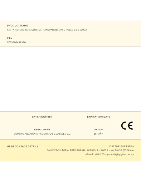 Cinta parche tapa gotera transparente pvc rollo 10 x 150 cm