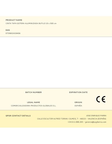 Cinta tapa gotera aluminizada butilo 100 mm x 5 m