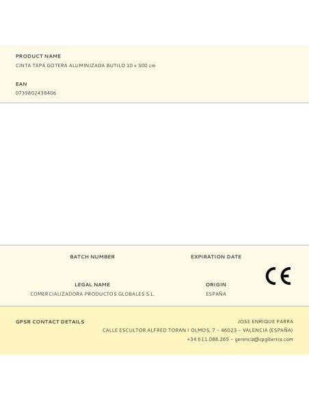 Cinta tapa gotera aluminizada butilo 100 mm x 5 m