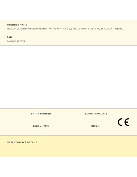 Prolongador profesional 10 m, ip44, h07rn-f 3 g 2,5 mm², 1 toma con tapa, 16 a 250 v~, negro