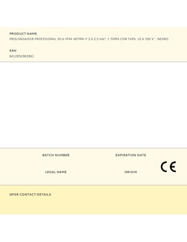 Prolongador profesional 20 m ip44 h07rn-f 3 g...