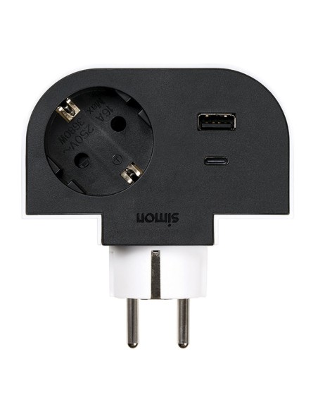 Adaptador giratorio schuko 1 toma + usb a+c 30 w 16 a 250 v~