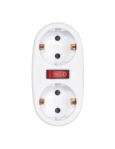 Adaptador 2 tomas schuko frontal con interruptor, 16 a 250 v~, blanco