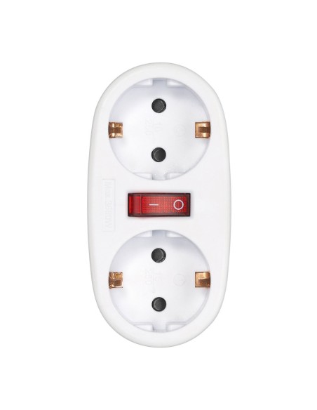 Adaptador 2 tomas schuko frontal con interruptor, 16 a 250 v~, blanco