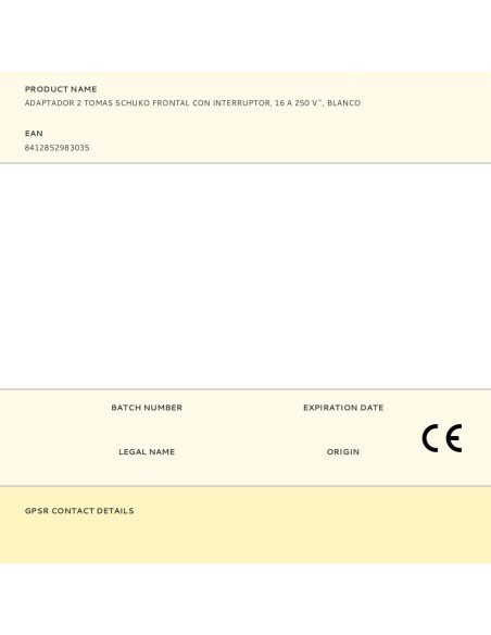 Adaptador 2 tomas schuko frontal con interruptor, 16 a 250 v~, blanco