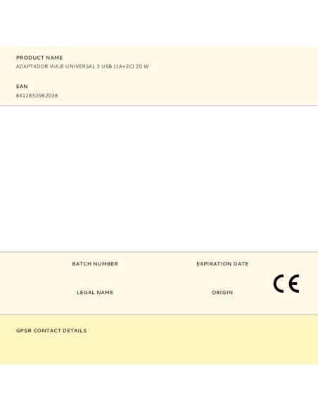 Adaptador viaje universal 3 usb (1a+2c) 20 w