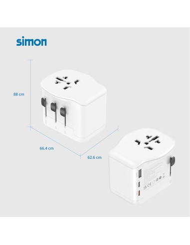 Adaptador viaje universal + 3 usb (1a+2c) 65 w
