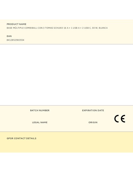 Base múltiple combiball con 3 tomas schuko 16 a + 1 usb a + 2 usb c, 30 w, blanca