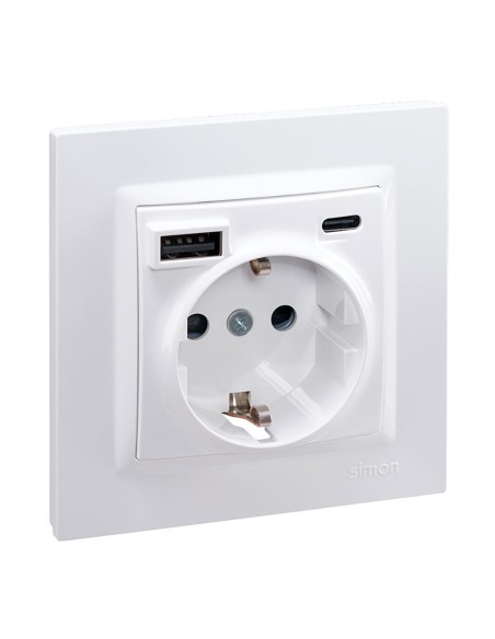 Base enchufe schuko + usb a + c 10,5 w 16 a 250 v~, simon 10, blanco