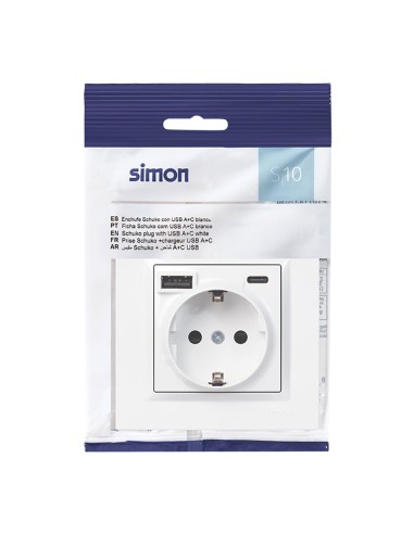 Base enchufe schuko + usb a + c 10,5 w 16 a 250...