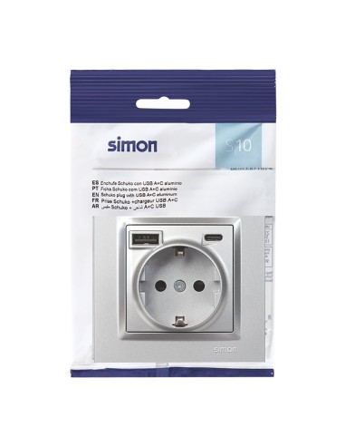 Base enchufe schuko + usb a + c 10,5 w 16 a 250...