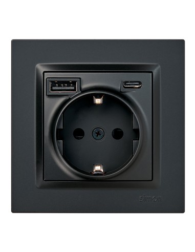 Base enchufe schuko + usb a + c 10,5 w 16 a 250 v~, simon 10, negro