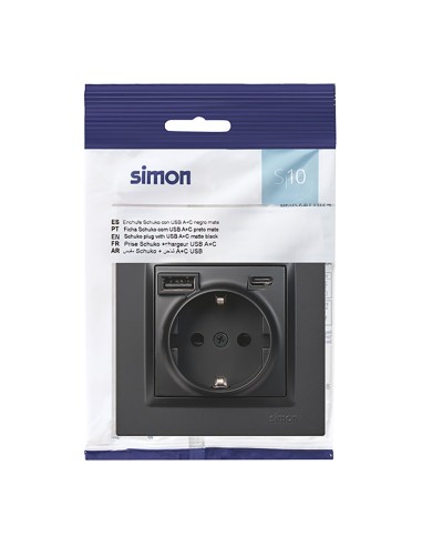 Base enchufe schuko + usb a + c 10,5 w 16 a 250...