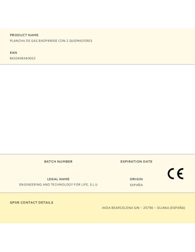 Plancha de gas bxop4900e con 2 quemadores