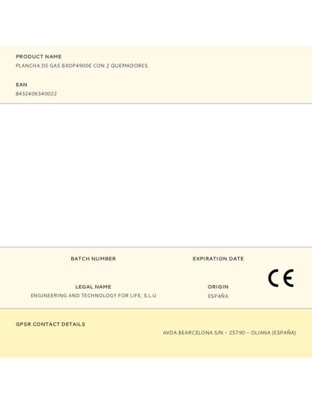 Plancha de gas bxop4900e con 2 quemadores