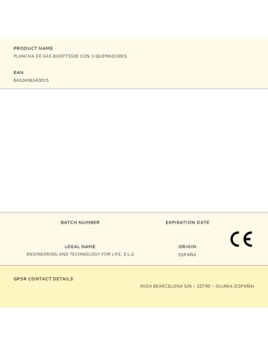 Plancha de gas bxop7350e con 3 quemadores