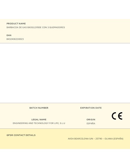 Barbacoa de gas bxog12950e con 4 quemadores 126 x 58 x 118,5 cm