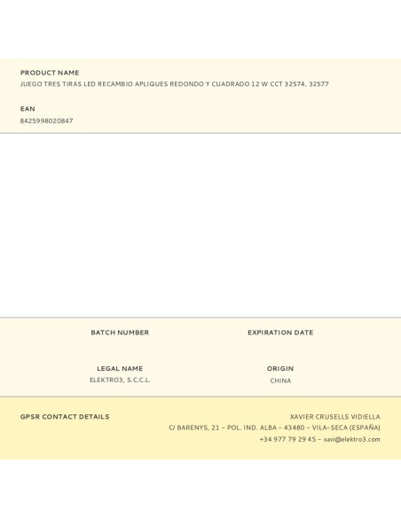 Juego tres tiras led recambio apliques redondo y cuadrado 12 w cct 32574, 32577