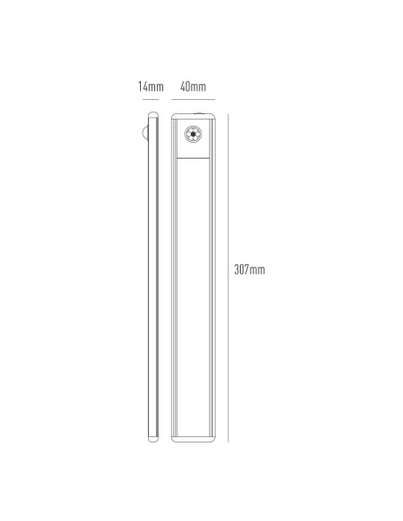 Regleta led regulable y recargable con sensor, magnética, 1,5 w, 3cct, 1500 mah, 14 x 40 x 306 mm