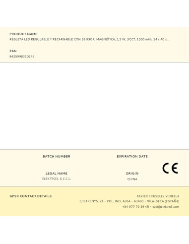 Regleta led regulable y recargable con sensor,...