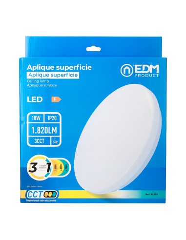 Aplique led circular de superficie 18 w 3cct...
