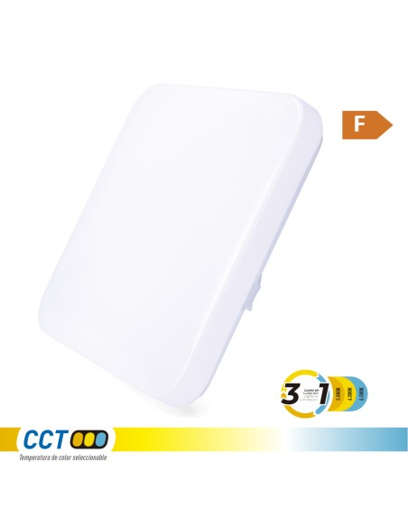 Aplique led cuadrado extraplano de superficie 12 w 3cct 1160 lm 28,5 x 28,5 x 6 cm