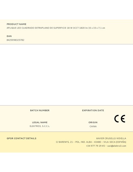 Aplique led cuadrado extraplano de superficie 18 w 3cct 1820 lm 33 x 33 x 7 cm