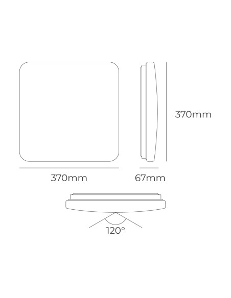 Aplique led cuadrado extraplano de superficie 24 w 3cct 2490 lm 37 x 37 x 6,7 cm