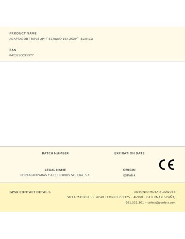 Adaptador triple 2p+t schuko 16 a 250 v~ blanco