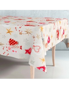 Rollo de hule con motivos navideños beige, 140 cm x 25 m