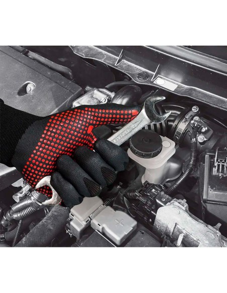 Guante nailon / licra con palma nitrilo foam/puntos, agility® dots, negro y rojo, t-9 l