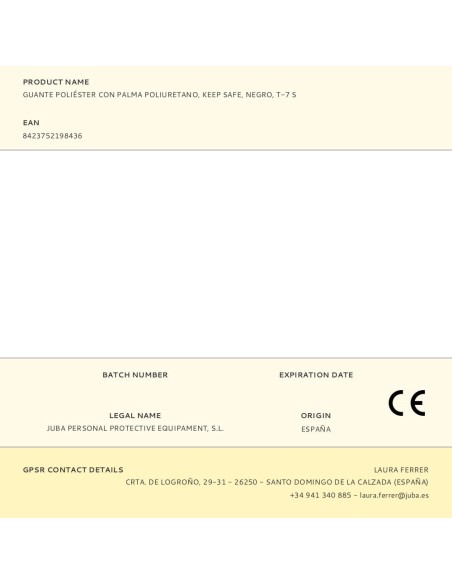 Guante poliéster con palma poliuretano, keep safe, negro, t-7 s
