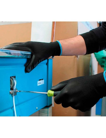 Guante poliéster con palma poliuretano, keep safe, negro, t-9 l